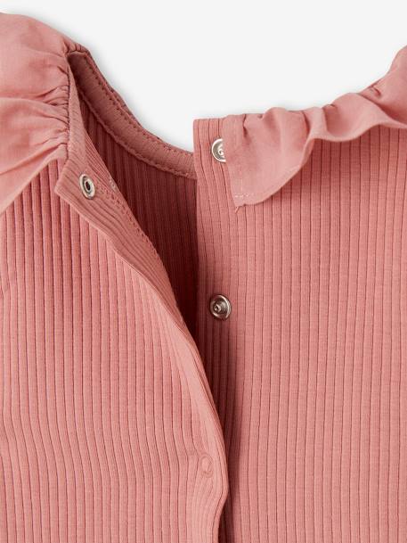 Camiseta de canalé con cuello para bebé caramelo+rosa viejo 