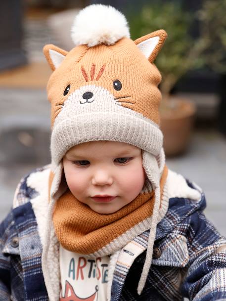 Conjunto animal de gorro + snood + manoplas para bebé nuez de pacana 