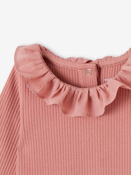 Camiseta de canalé con cuello para bebé caramelo+rosa viejo 