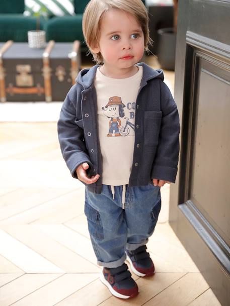 Camisa con capucha y automáticos delante bebé azul pizarra 