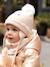 Conjunto para bebé niña de gorro + snood + manoplas beige maquillaje 