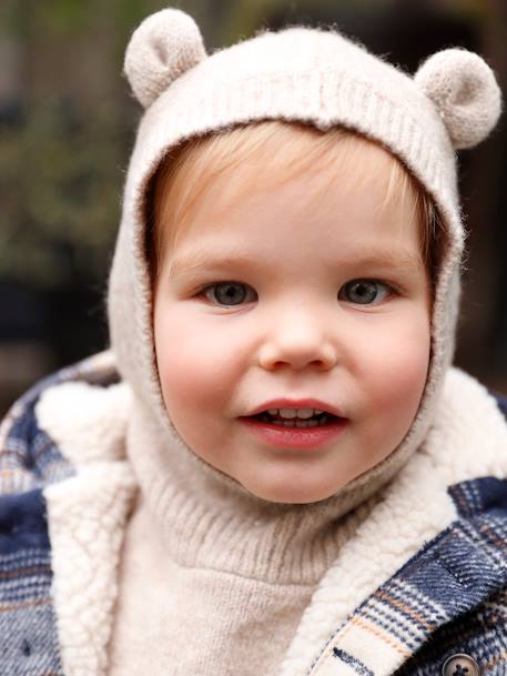 Pasamontañas con plastrón de punto para bebé niña beige jaspeado+rosa rosa pálido 