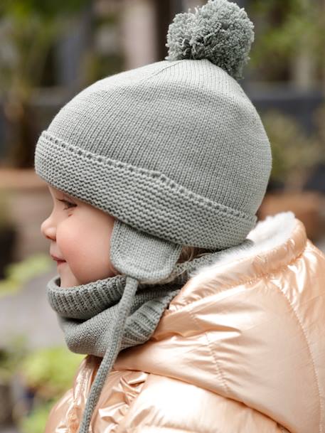 Conjunto para bebé niño: gorro + snood + manoplas - Basics verde agua 