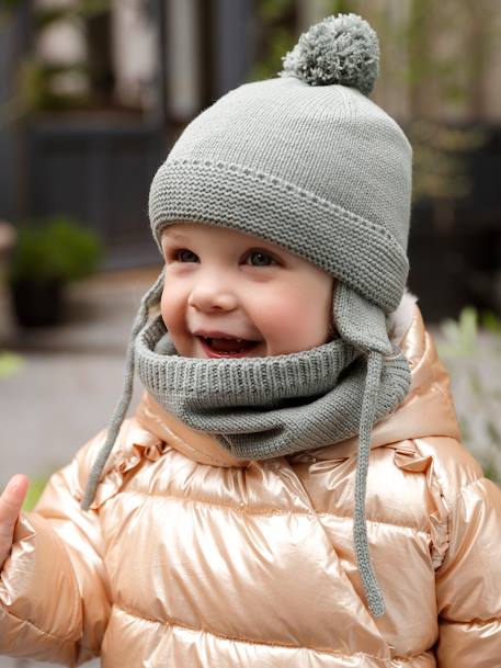 Conjunto para bebé niño: gorro + snood + manoplas - Basics azul grisáceo+verde agua 