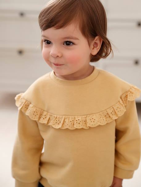 Sudadera con volante de bordado inglés para bebé niña ocre+rosa viejo 