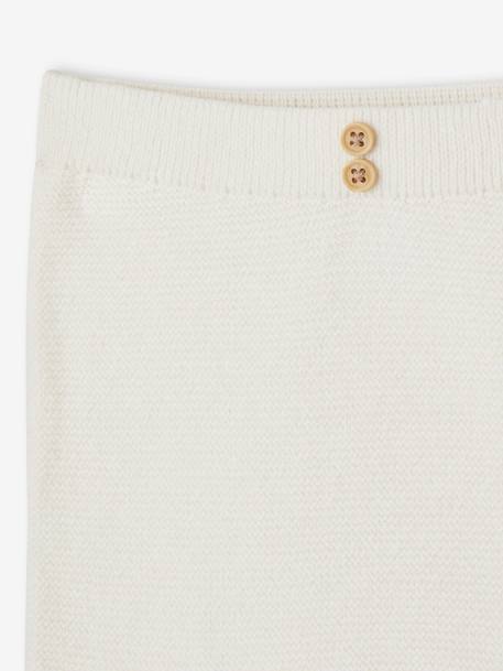 Pantalón con pies para bebé de punto tricot algodón/lana beige jaspeado+blanco 