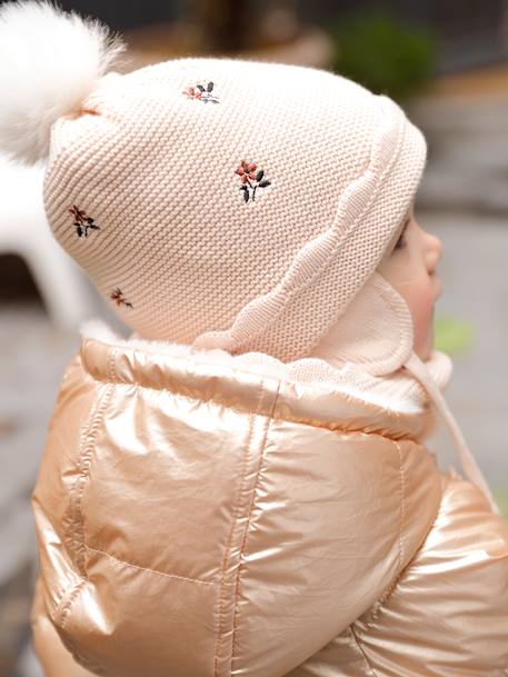 Conjunto para bebé niña de gorro + snood + manoplas beige maquillaje 