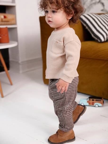 Camiseta de punto de nido de abeja para bebé niño beige 