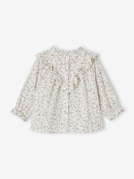 Blusa de flores con smocks y volantes para bebé crudo 