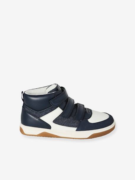 Zapatillas deportivas infantiles de caña alta con cierre autoadherente denim natural+negro 