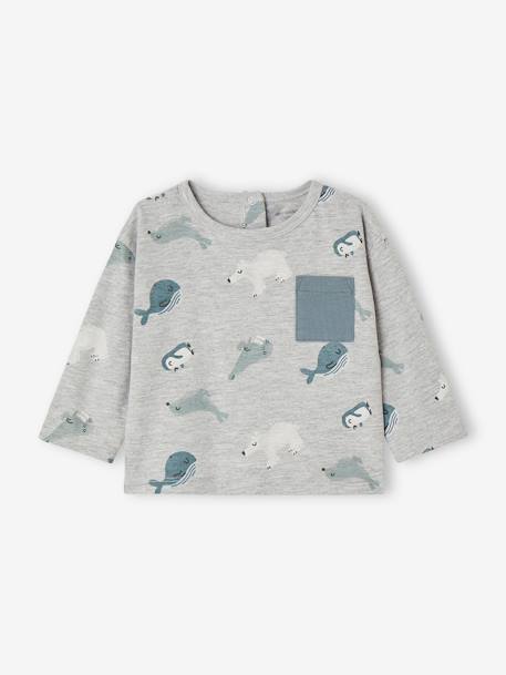 Camisetas con motivos animales polares de manga larga para bebé gris jaspeado 