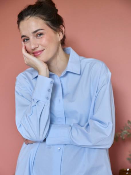 Camisa de popelina para embarazo y lactancia azul hielo 