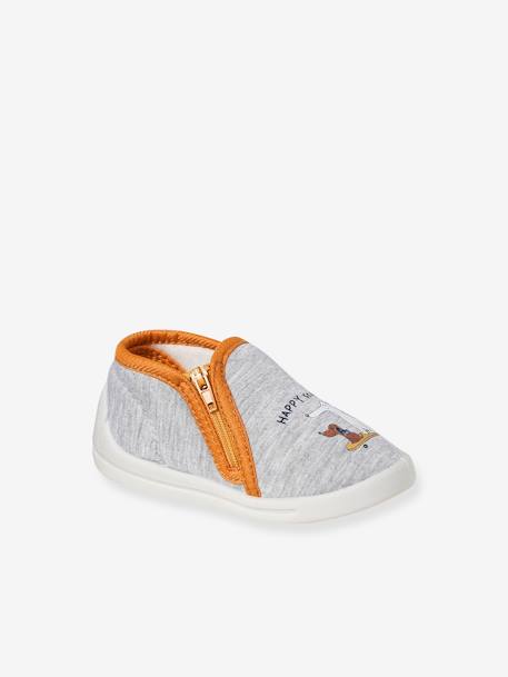 Zapatillas de tela con estampado y cremallera para bebé gris jaspeado 