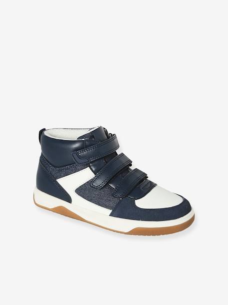 Zapatillas deportivas infantiles de caña alta con cierre autoadherente denim natural+negro 