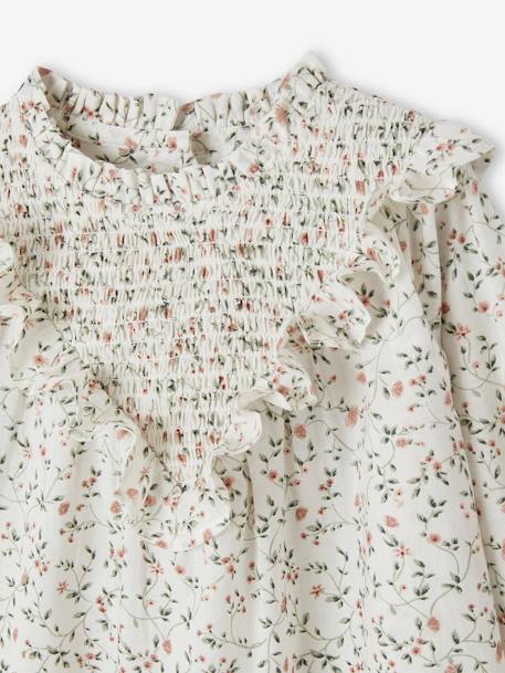 Blusa de flores con smocks y volantes para bebé crudo 