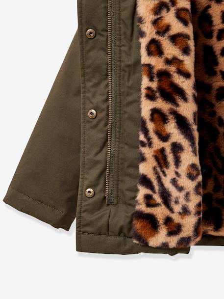 Parka niña con forro leopardo CYRILLUS caqui 