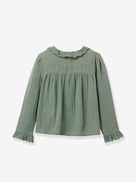 Camisa de gasa con acabado de encaje para niña CYRILLUS crudo+verde 