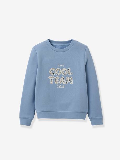 Sudadera Cool team niña tejido Liberty - algodón orgánico CYRILLUS azul+blanco jaspeado 