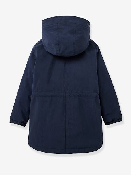 Parka niña con forro de pelo sintético CYRILLUS azul marino+rosa 