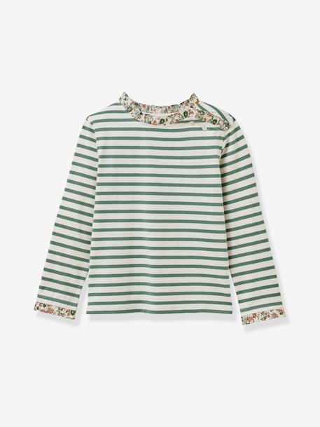 Camiseta marinera niña de tejido Liberty - algodón orgánico CYRILLUS verde 