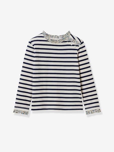 Camiseta marinera niña de tejido Liberty - algodón orgánico CYRILLUS azul marino+verde 