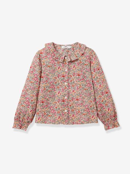 Camisa con cuello plisado niña de tejido Liberty® CYRILLUS rosa 