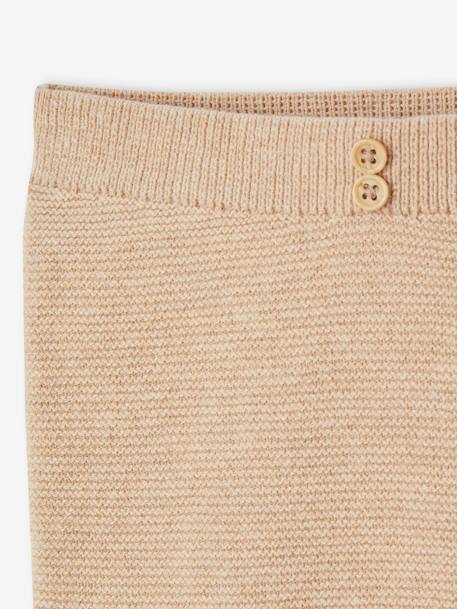 Pantalón con pies para bebé de punto tricot algodón/lana beige jaspeado+blanco 