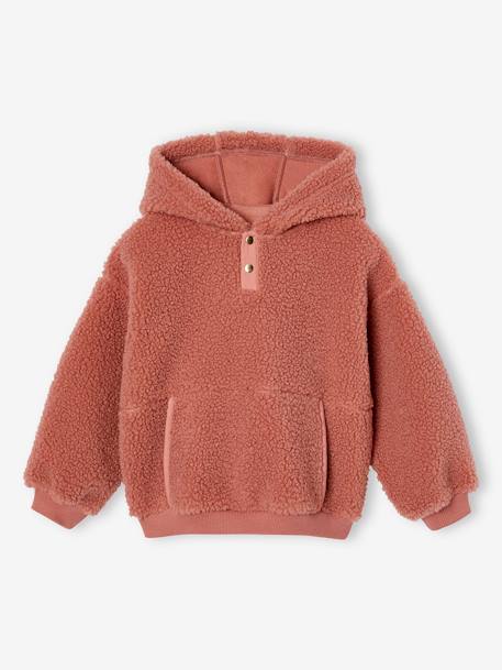 Sudadera con capucha de sherpa, para niña crudo+malva 