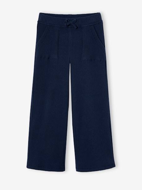 Pantalón ancho de punto de canalé para niña azul marino 