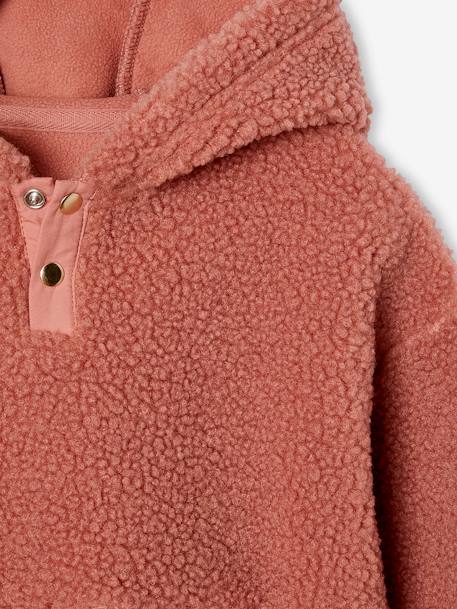 Sudadera con capucha de sherpa, para niña crudo+malva 