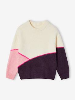 Niña-Jerséis, chaquetas de punto, sudaderas-Jerséis de punto-Jersey colorblock para niña