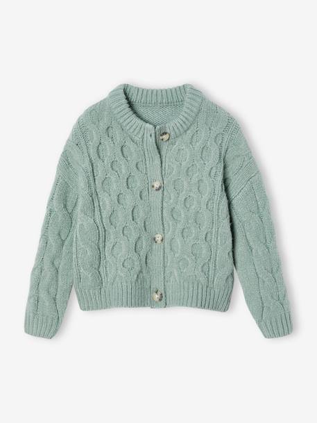 Chaqueta de punto trenzado para niña crudo+verde grisáceo 