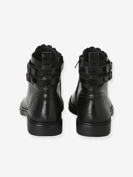 Botines de piel para niña marrón+negro 