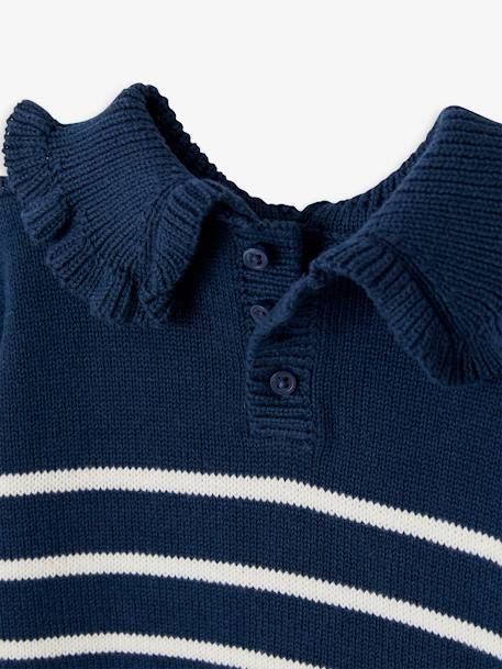 Jersey a rayas con cuello con volante para bebé niña azul jeans 