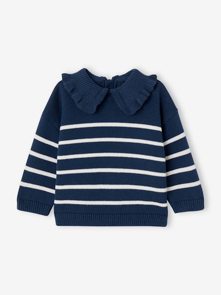 Jersey a rayas con cuello con volante para bebé niña azul jeans 