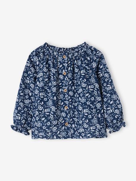 Blusa con flores de gasa de algodón para bebé niña azul jeans 