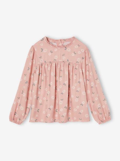 Blusa de flores para niña azul índigo+crudo+rosa maquillaje+verde sauce 