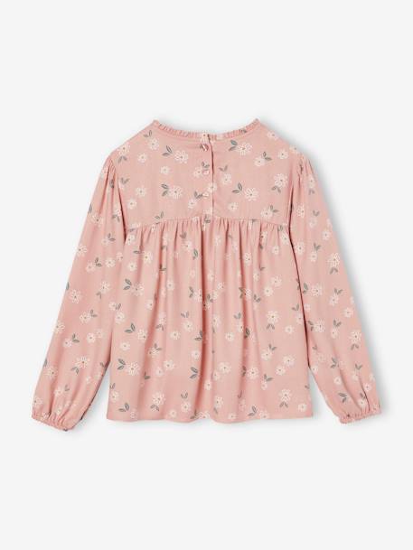 Blusa de flores para niña azul índigo+crudo+rosa maquillaje+verde sauce 