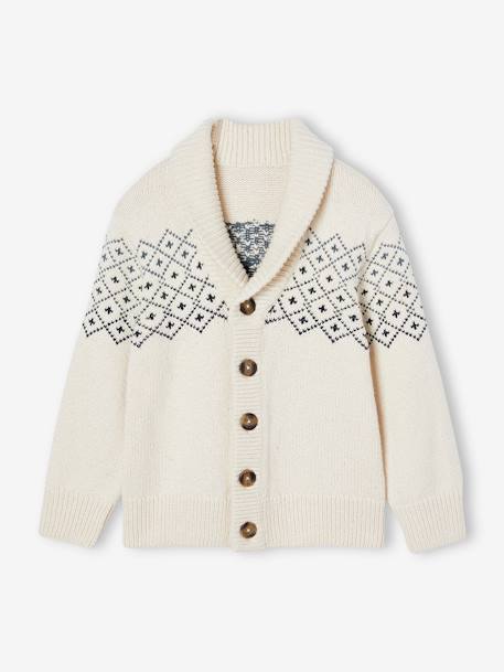 Chaqueta de punto jacquard para niño blanco jaspeado 