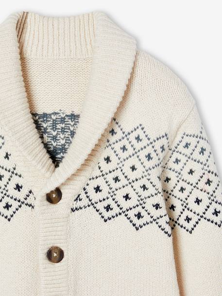 Chaqueta de punto jacquard para niño blanco jaspeado 