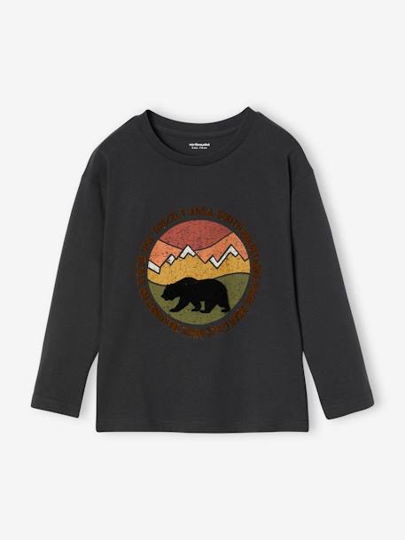 Camiseta motivo naturaleza con detalles flocados para niño azul pizarra+gris oscuro+verde sauce 