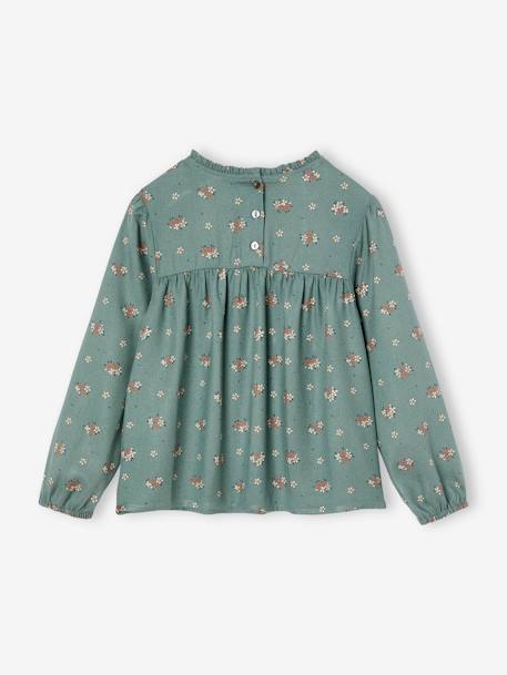 Blusa de flores para niña azul índigo+crudo+rosa maquillaje+verde sauce 