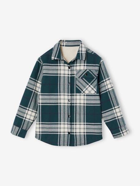 Camisa a cuadros con forro sherpa para niño cuadros verde 