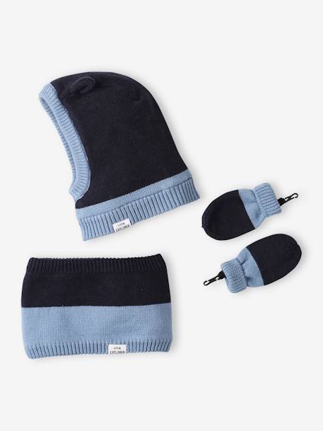 Bebé-Conjunto para bebé niño de pasamontañas + snood + manoplas bicolor