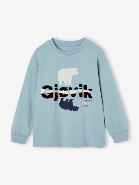 Camiseta motivo oso con detalles de rizo para niño verde agua 