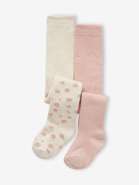 Bebé-Calcetines, leotardos-Pack de 2 pares de leotardos con flores y canalé bebé niña