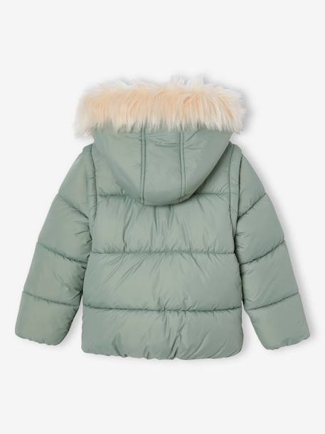 Chaqueta acolchada evolutiva para niña con capucha y mangas desmontables liquen 