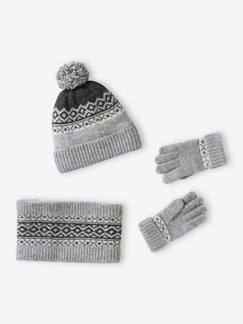 Niño-Accesorios-Conjunto de gorro + snood + guantes o manoplas jacquard