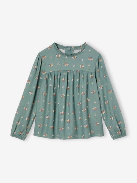 Blusa de flores para niña azul índigo+crudo+rosa maquillaje+verde sauce 