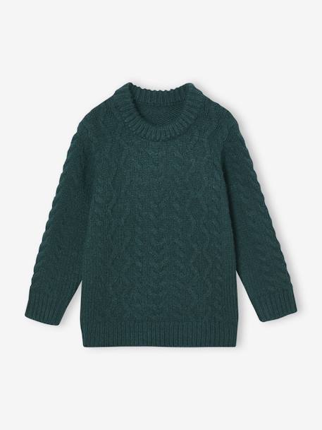 Jersey de punto trenzado para niño crudo+verde pino 